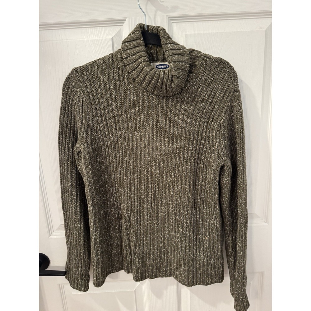 Old Navy Sweater Women's‎ Sz L Green Ribbed Long Sleeve Turtleneck Fisherman